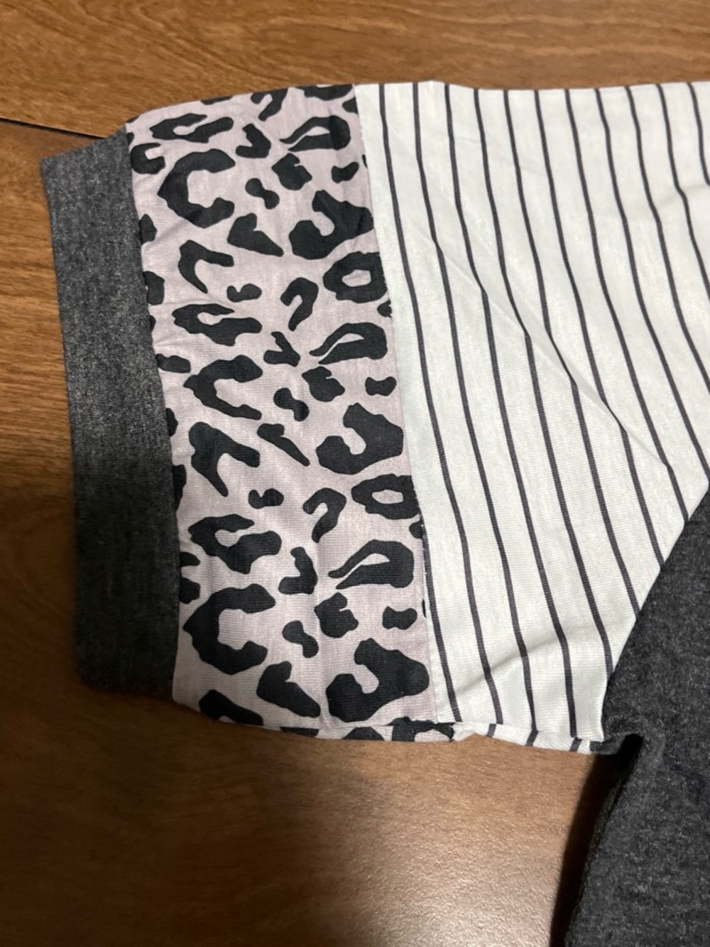 Charcoal Raglan Tee with Striped & Leopard Sleeve Detail - Picture 3 of 5